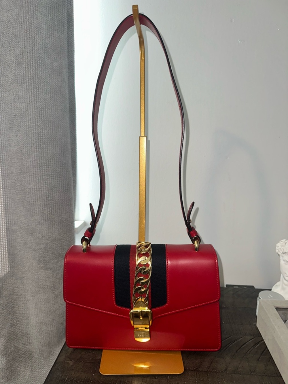Gucci Sylvie Small Leather Web shoulder bag